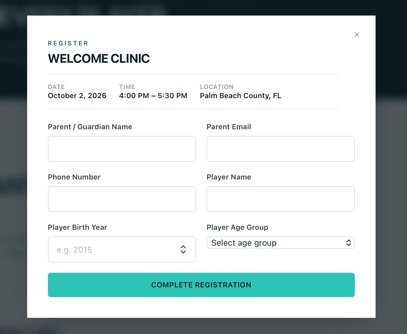 Clinic registration modal