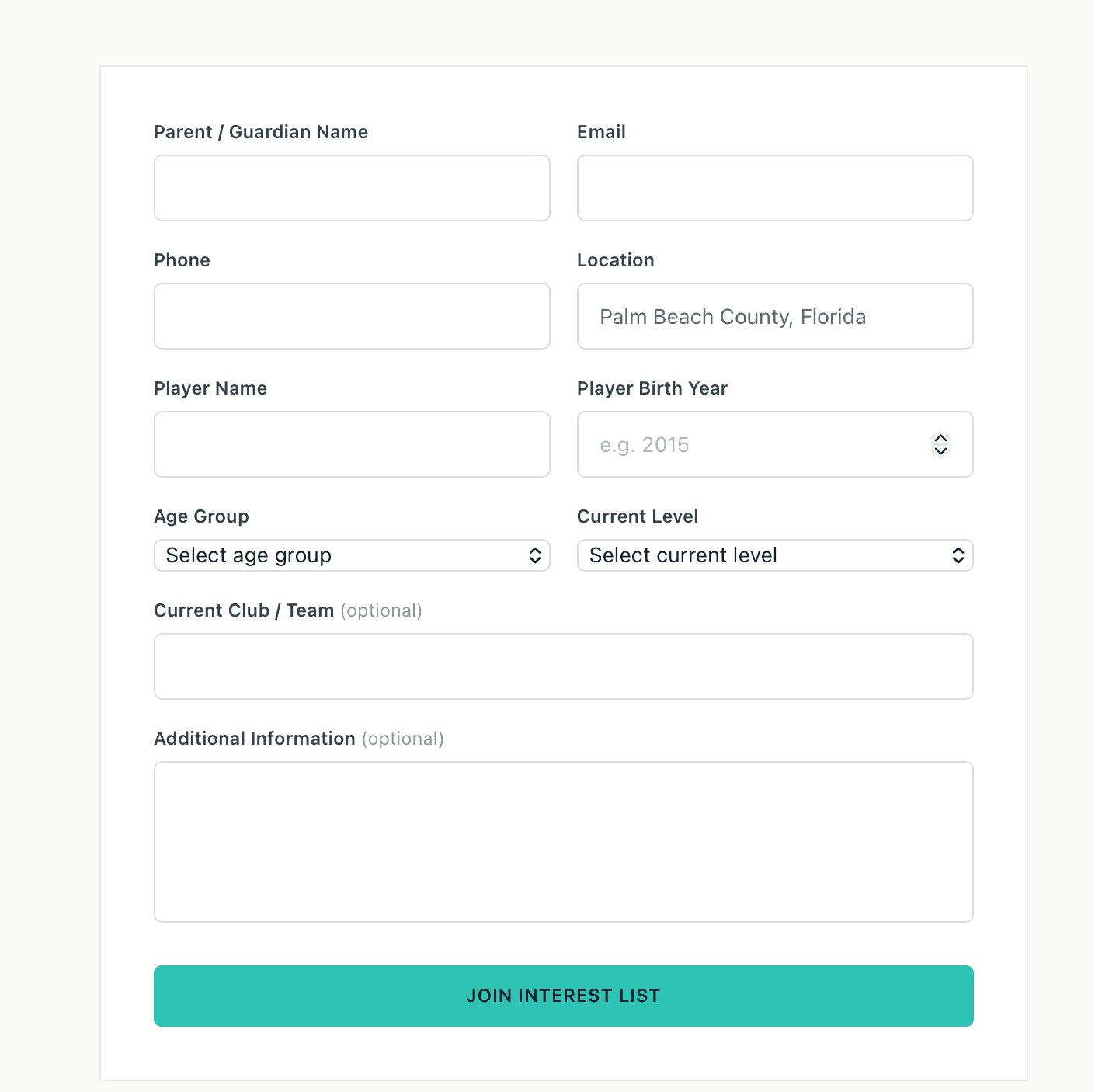 Interest list signup form